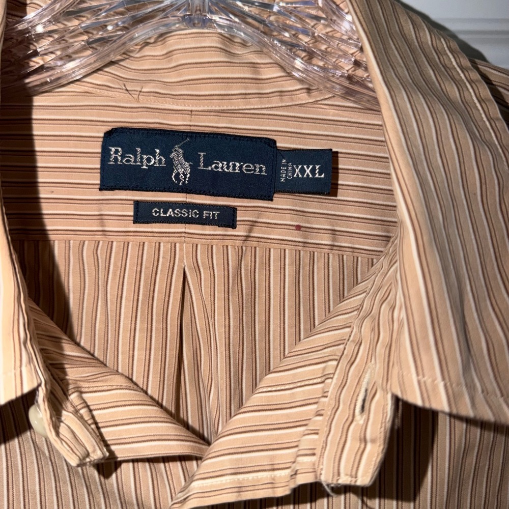 Ralph Lauren Mens XXL Classic Fit Striped Button Down Shirt Taupe Long Sleeve - Picture 2 of 5